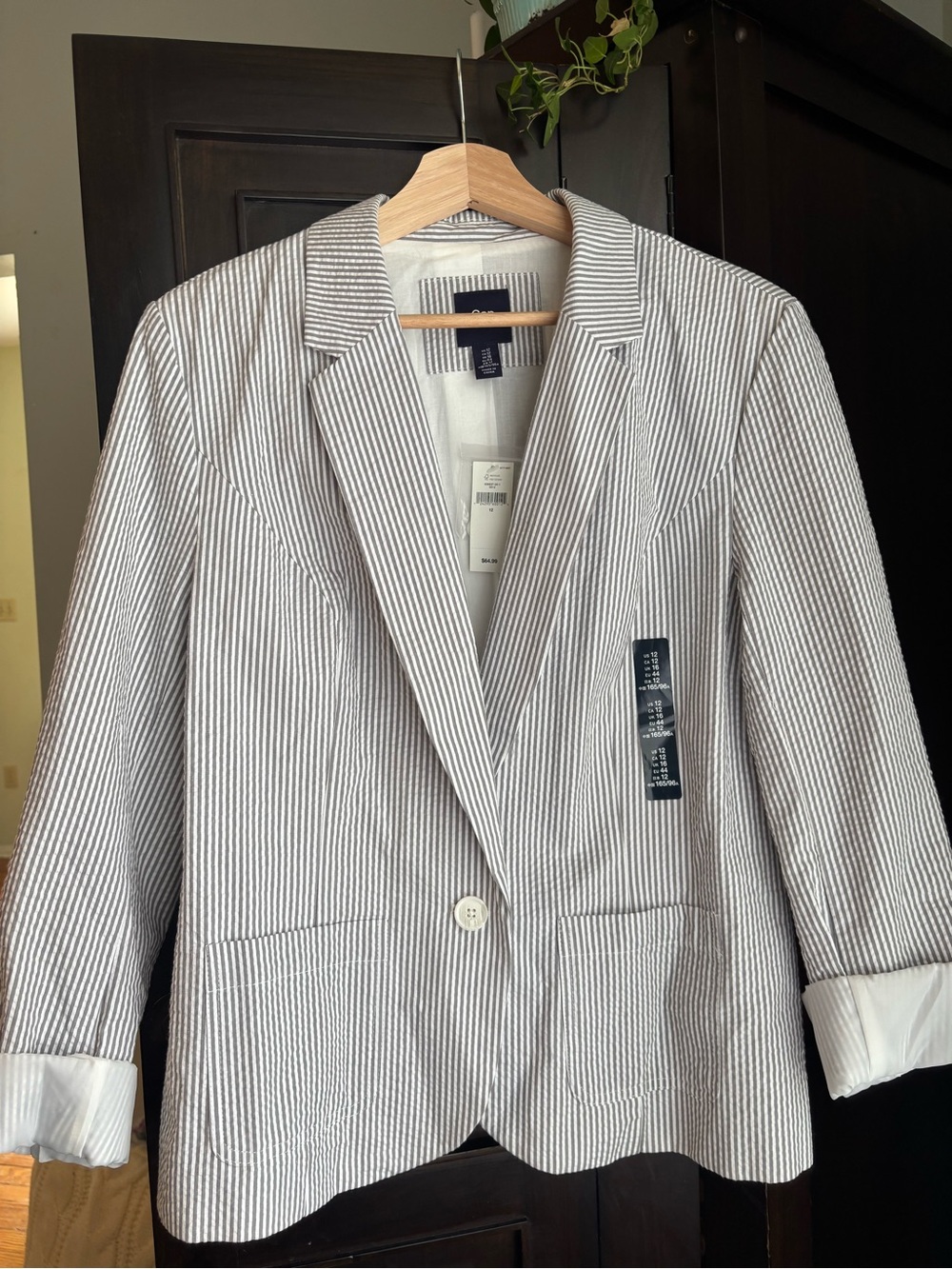Gap Gray & White Seersucker Striped Blazer Jacket Size 12 NWT Preppy Classic